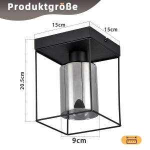 ZMH Deckenleuchte E27 Schwarz Retro Industriedesign Metall Glas ohne Leuchtmittel