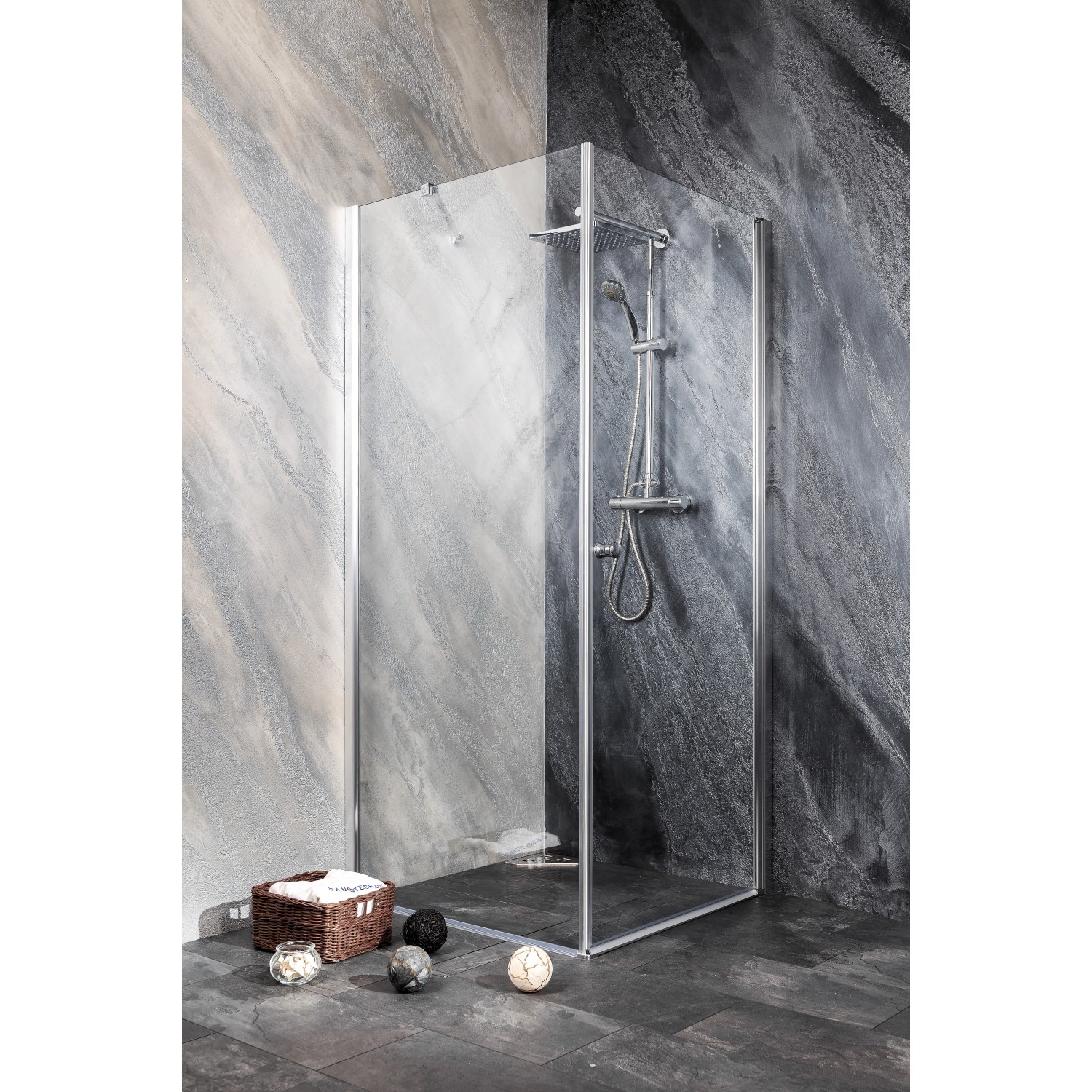 Sanotechnik Drehtür Brava, 65 cm, Klarglas für Eck- oder Nischendusche.