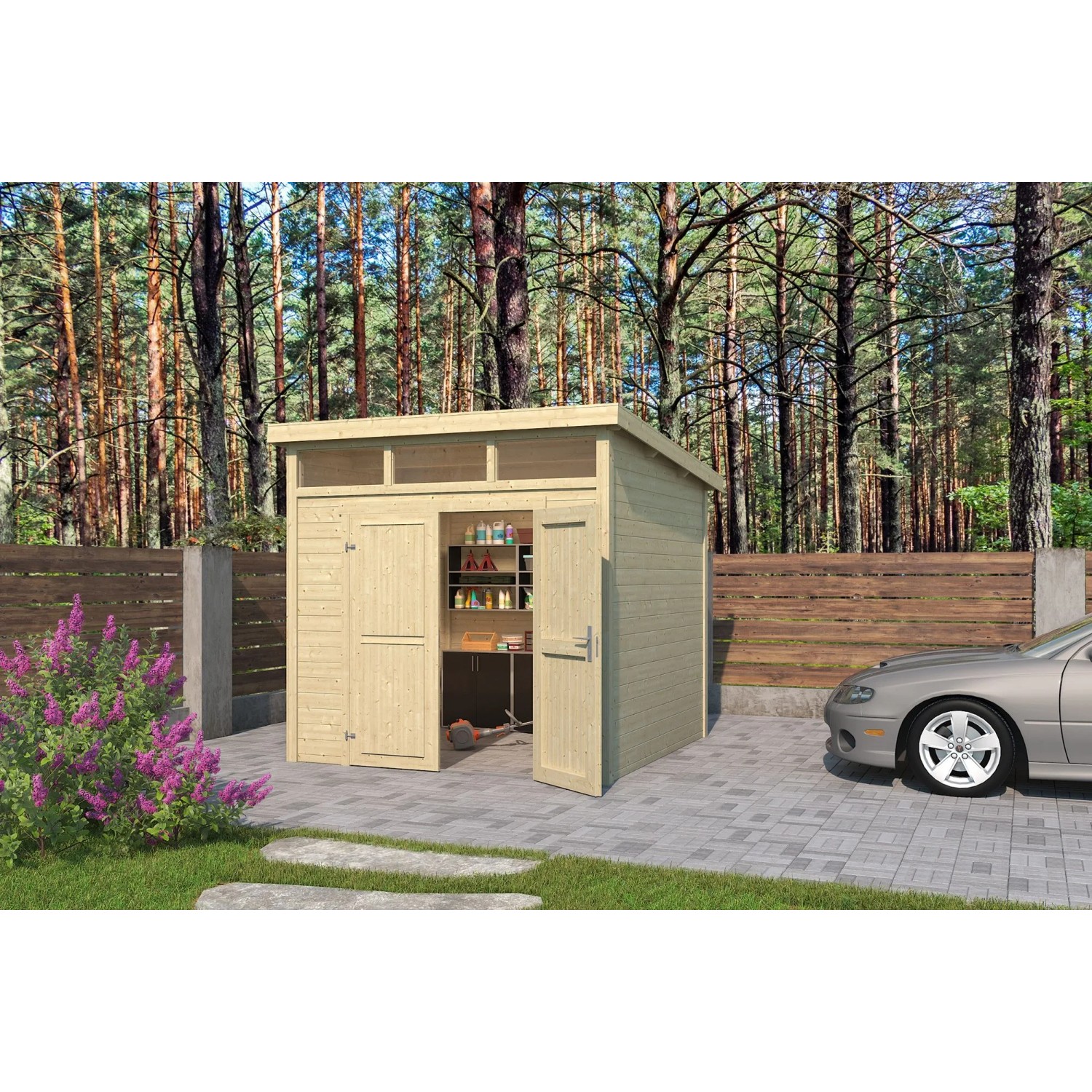 Lasita Holz-Gartenhaus Kibo 3 Flachdach Unbehandelt 250 cm x 250 cm