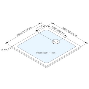 Technische Zeichnung: Schulte Duschwannen-Set, extraflach, quadratisch, 120x120 cm, Alpinweiß, mit Maßen.