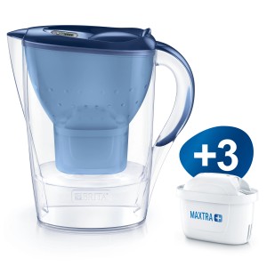 Brita Marella Wasserfilter-Kanne blau mit 3 Maxtra+ Filterkartuschen.