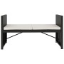 Schwarze vidaXL Gartenbank aus Rattan mit cremefarbenen Auflagen, Teil des 5-tlg. Lounge Sets.
