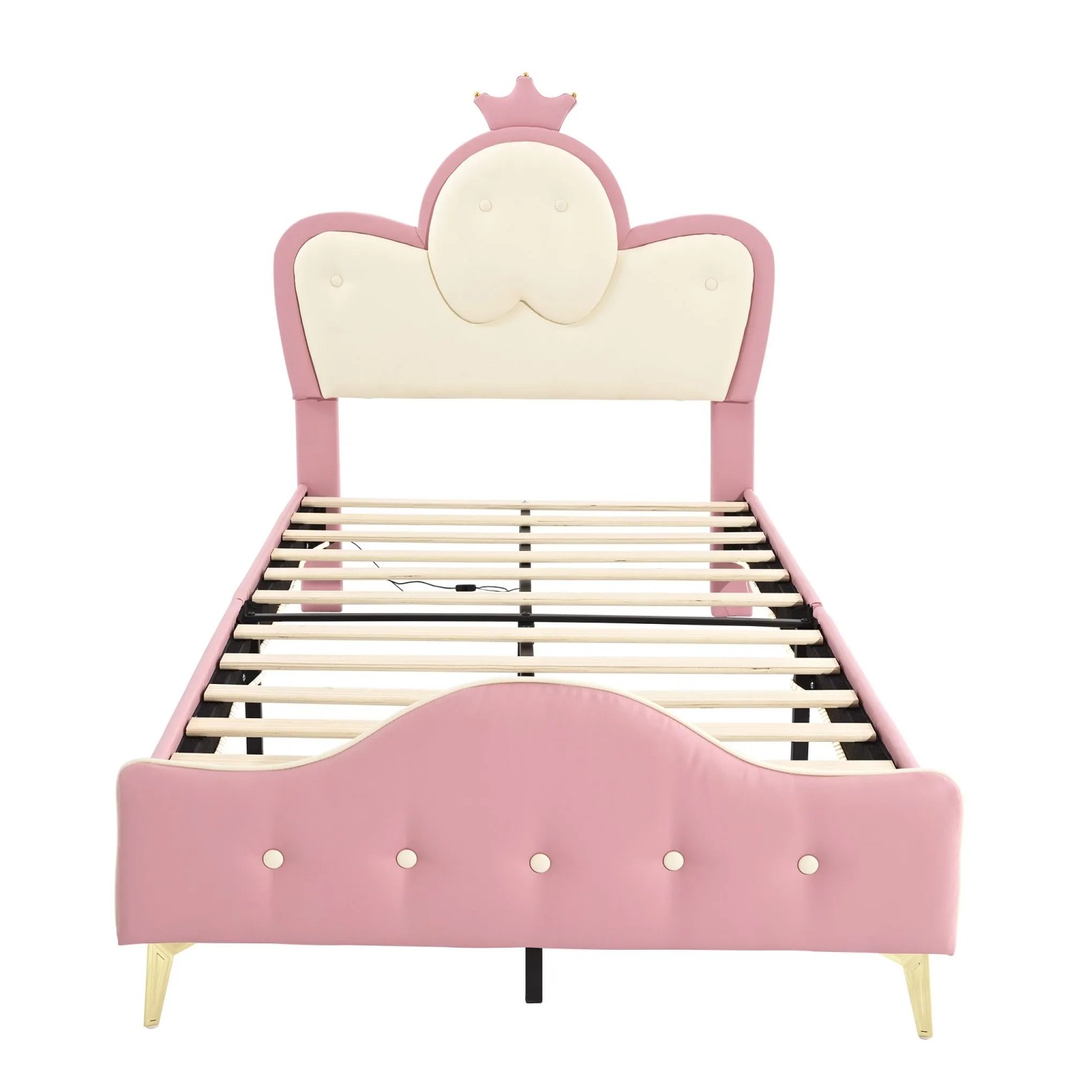 okwish Polsterbett 90x200cm mit LED Beleuchtung Kinderzimmer Rosa Weiß ohne Matratze