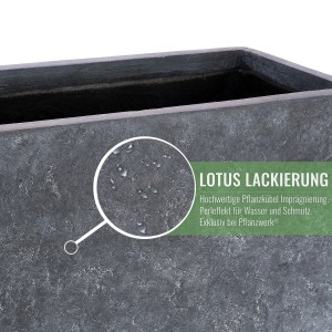 Detailaufnahme Pflanzwerk Pflanzkübel Tub Premium, anthrazit, Lotus-Lackierung mit Wasserabweisung.