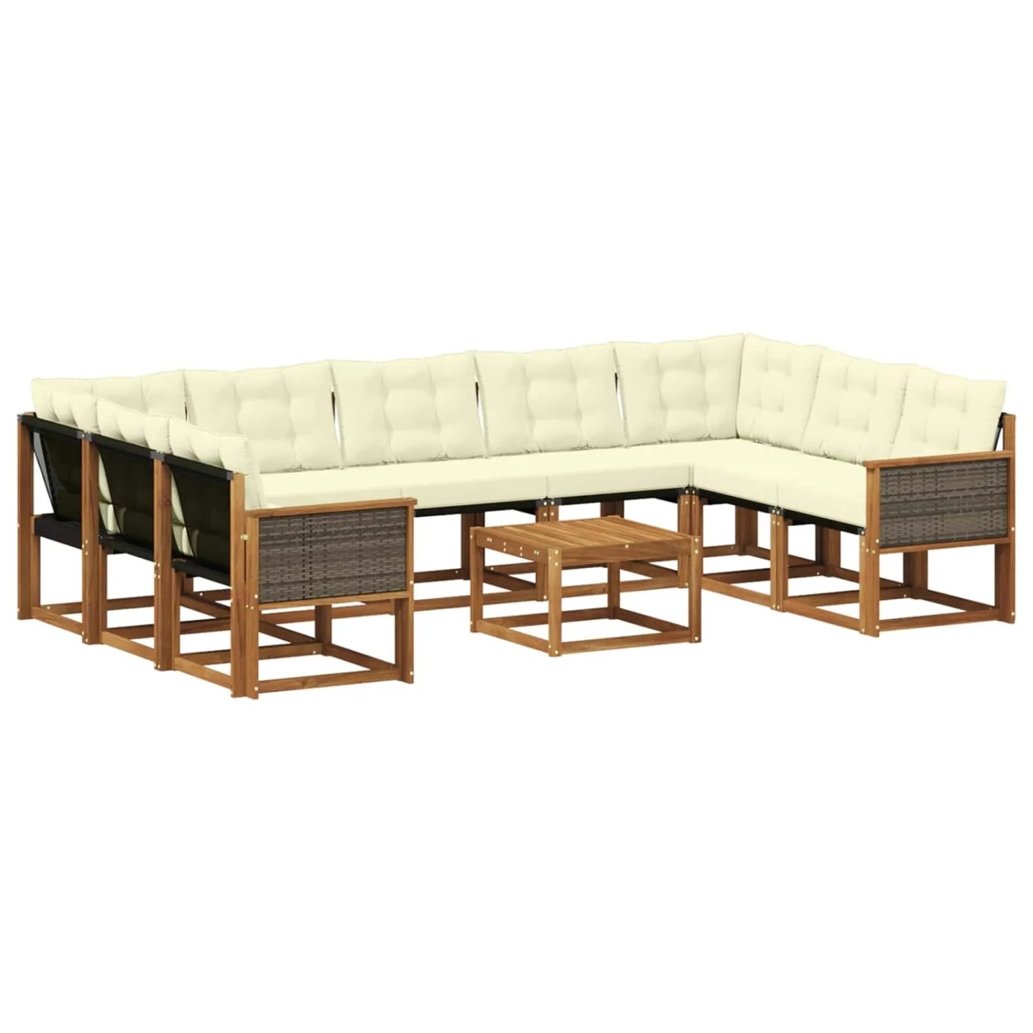 vidaXL Outdoor-Sofagarnitur mit Kissen 10 Stk Natur und Creme 3382218