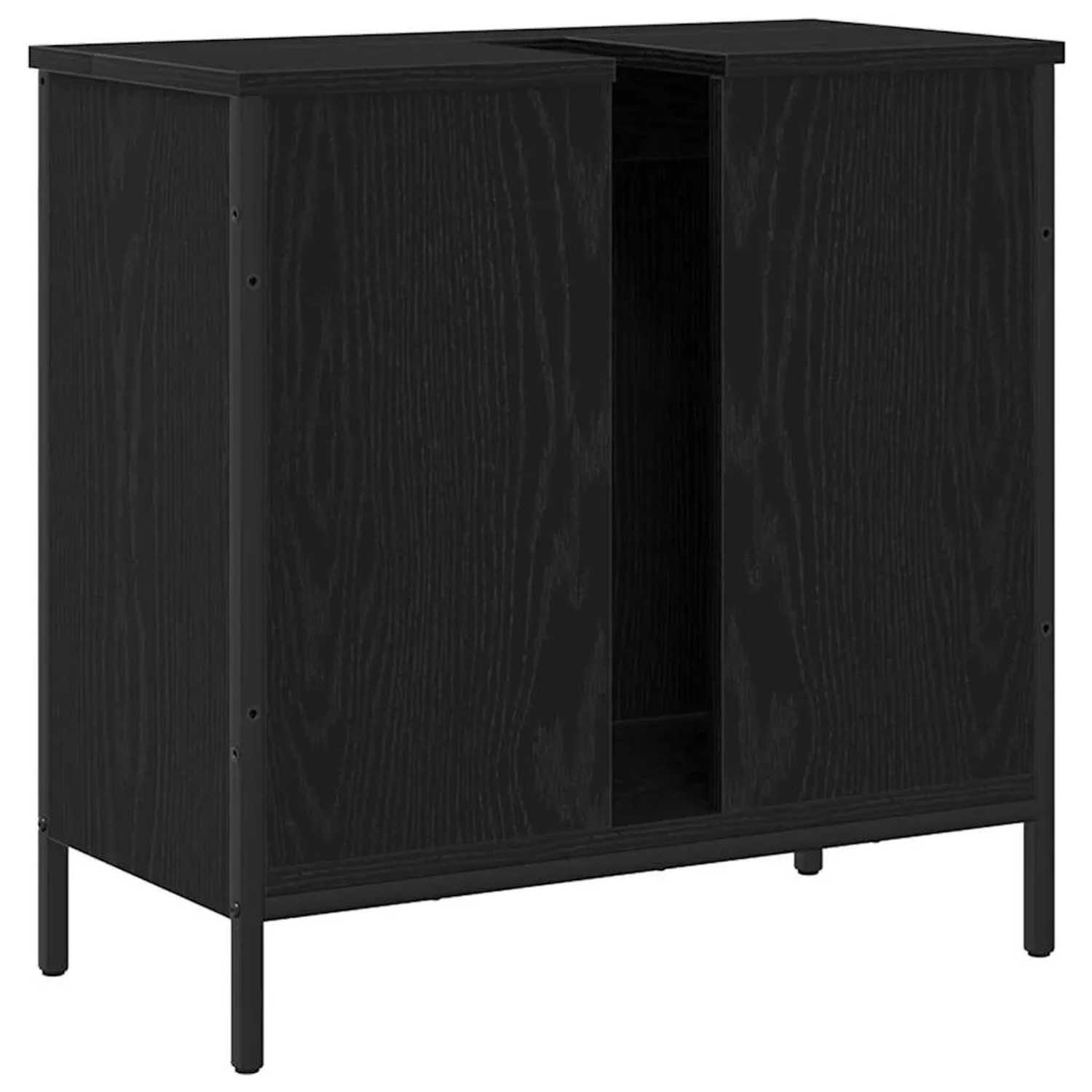 vidaXL Waschbeckenschrank, Schwarz Eichen-Optik, 60x30x60 cm, mit zwei Türen und Stahlfüßen.