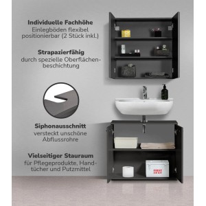 mokebo Badmöbel-Set „Der Steuermann“ in Anthrazit mit Waschbecken und viel Stauraum.