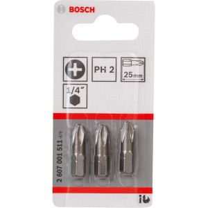 Bosch Kreuzschlitz-Bit Pro PH2, 3er-Pack, extra hart für Schraubarbeiten.