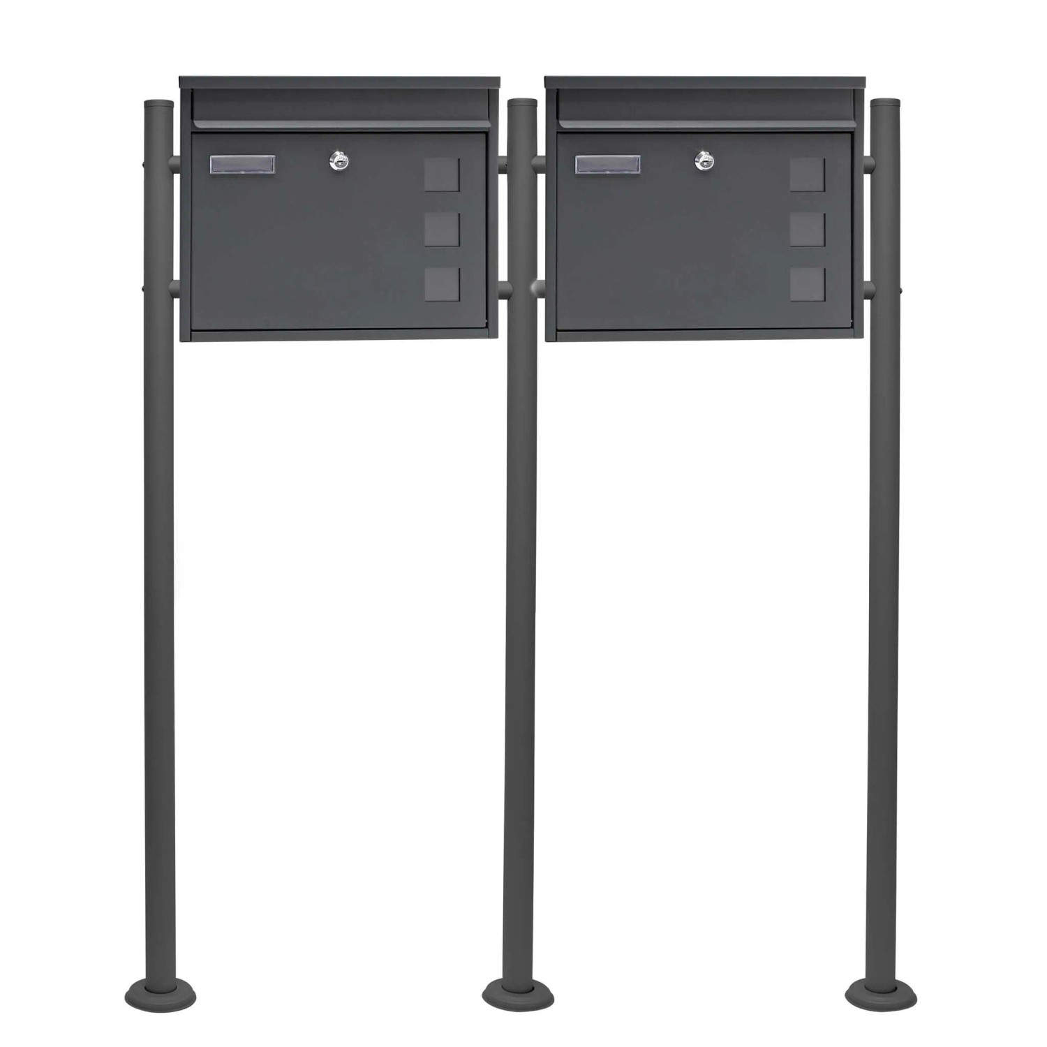 Wiltec 2er Set Briefkasten V12 Anthrazit 1000x150x1200mm Schloss Schild Ständer