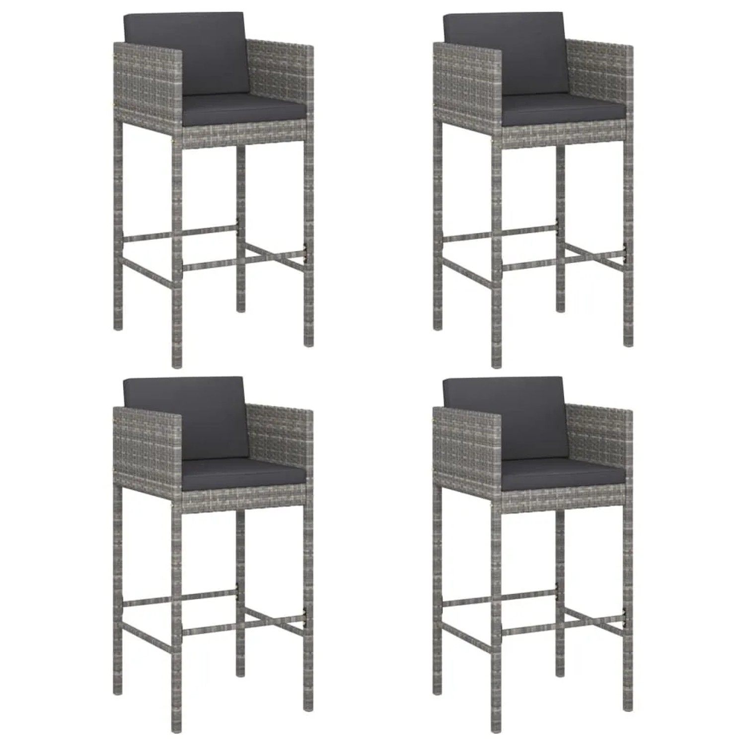 vidaXL Barhocker 4 Stk mit Kissen Grau Poly Rattan 316677