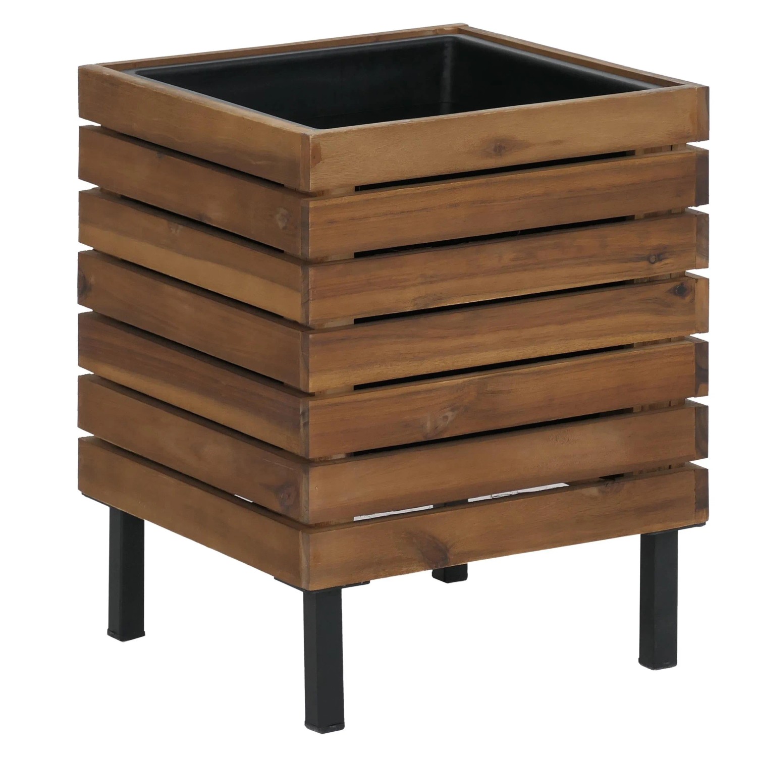 MCW Pflanzkasten P84 Quadratisch Stahl Akazie 43x33x33cm Braun