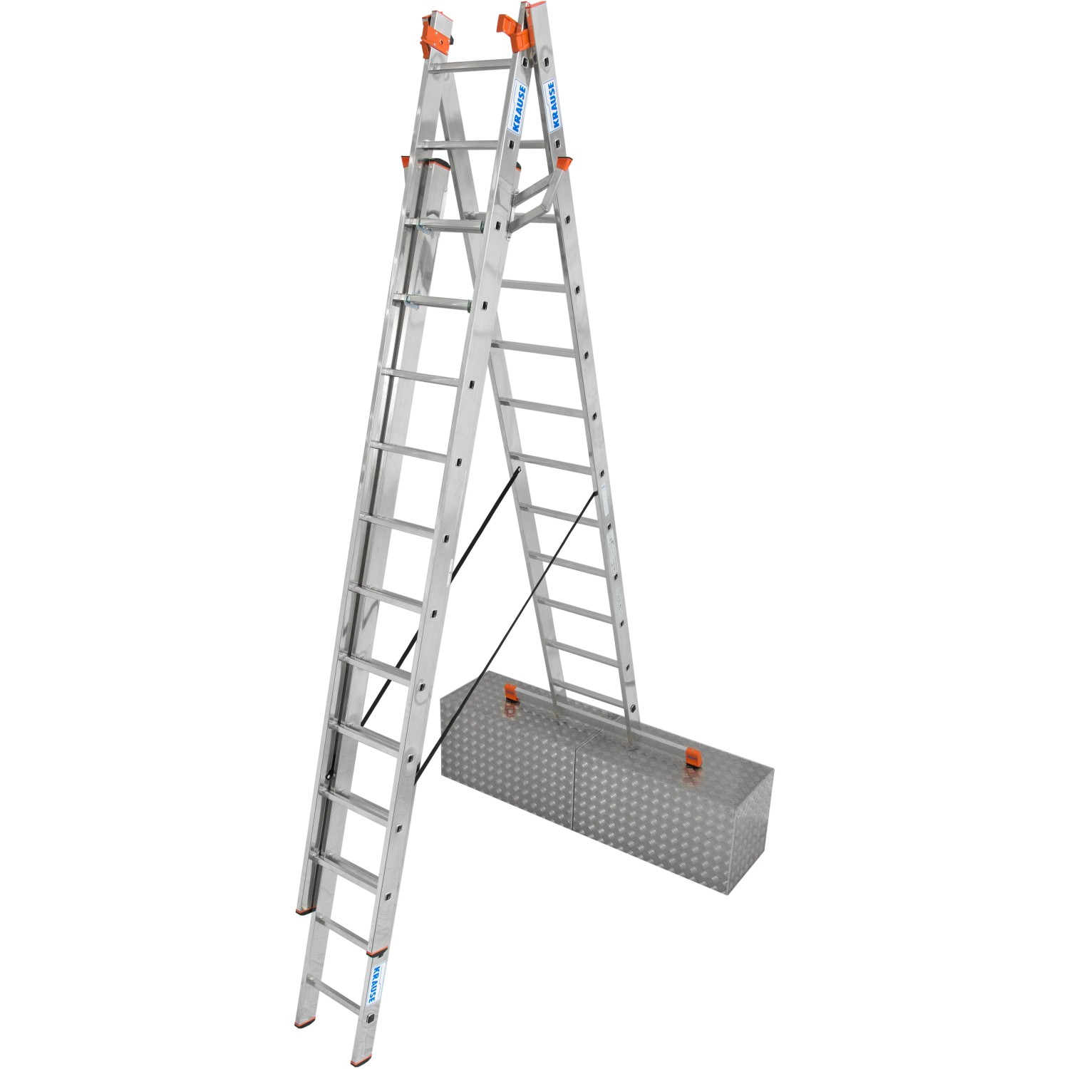 Krause Tribilo Vielzweckleiter, 3-teilig, mit 3x8 Sprossen und Treppenfunktion.