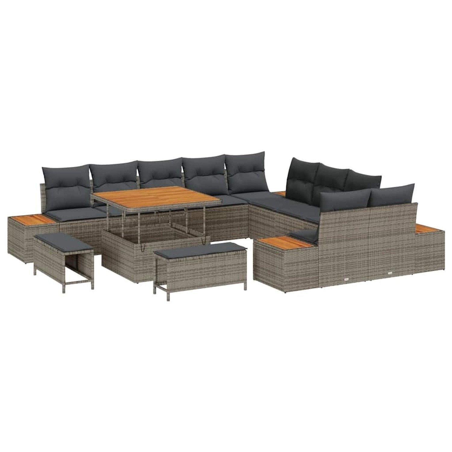 vidaXL Garten-Sofa-Set mit Kissen 13-Tlg Grau Poly Rattan 3362968 günstig online kaufen