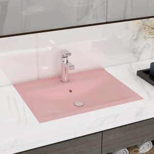 Mattrosa Keramik Waschbecken 60x46 cm mit Hahnloch im modernen Bad.