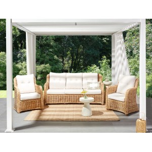 Beliani Lounge Set ALESSANO Cremeweiß aus Rattan mit Sofa und Sesseln für den Garten.