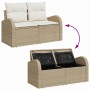 Beiges 7-tlg. vidaXL Garten-Sofa-Set aus Poly Rattan mit Stauraum unter den Sitzen.