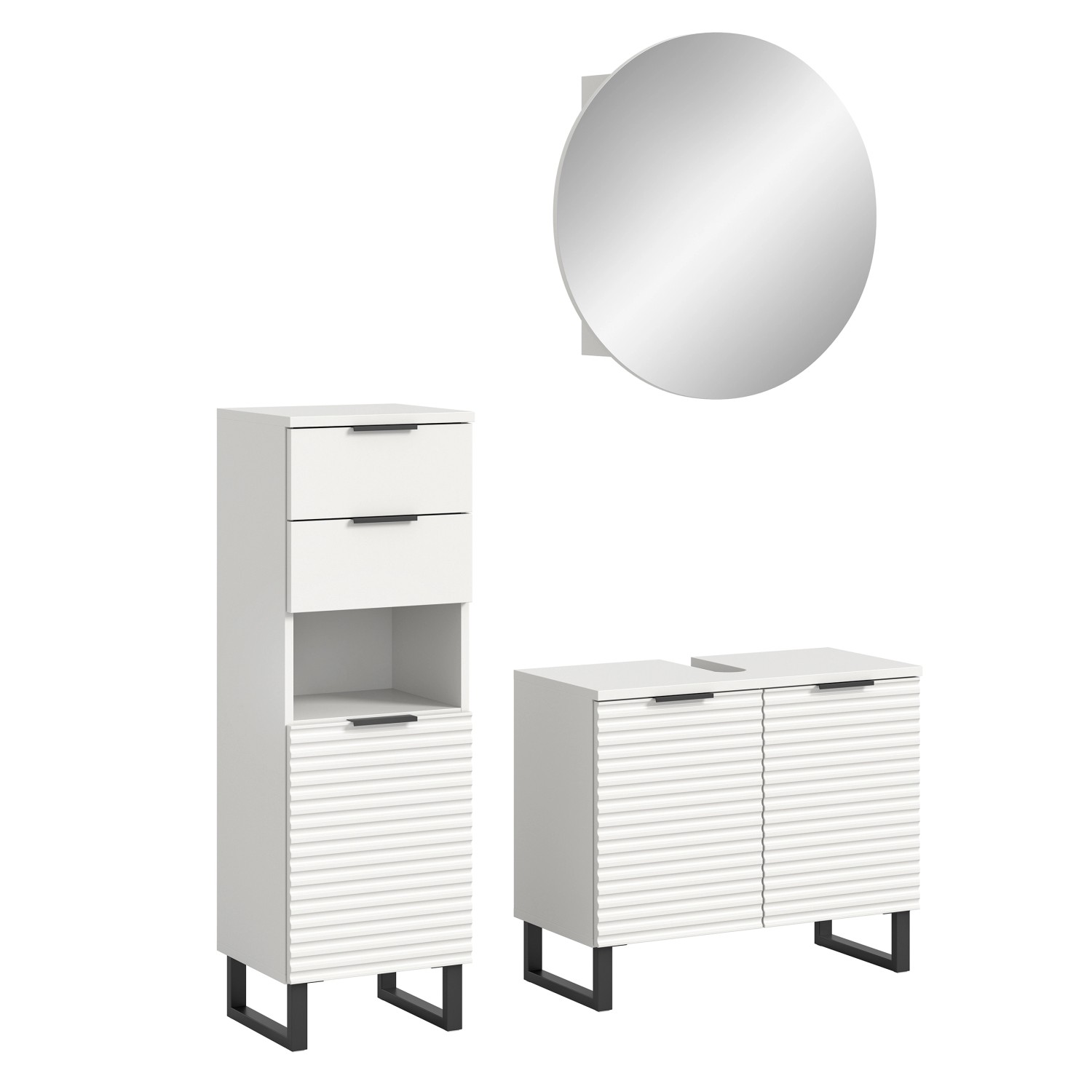 Badkombination Riff m. Standschrank Weiß Nachbildung 120 cm 3-tlg.