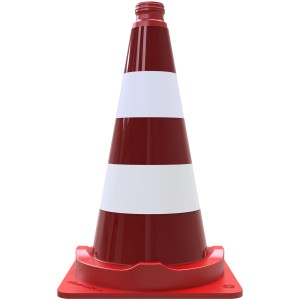 Rot-weißer Schake Leitkegel, 500 mm hoch, mit reflektierender Folie für Baugeräte.