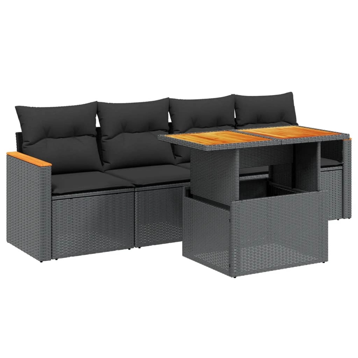 vidaXL 5-Tlg Garten-Sofagarnitur mit Kissen Schwarz Poly Rattan 3272952 günstig online kaufen