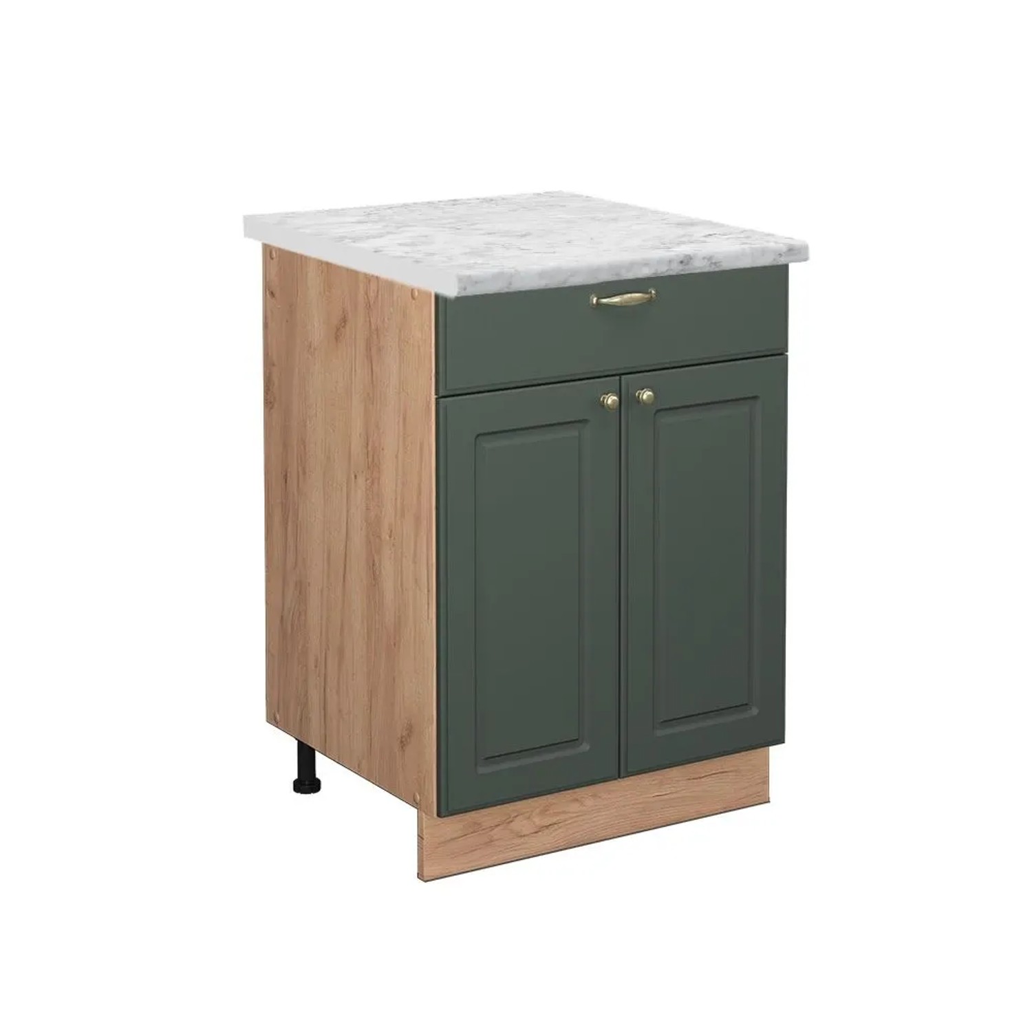 Vicco Küchenunterschrank Fame-Line Grün-Gold Landhaus Goldkraft Eiche 60 cm mit Schublade AP Marmor