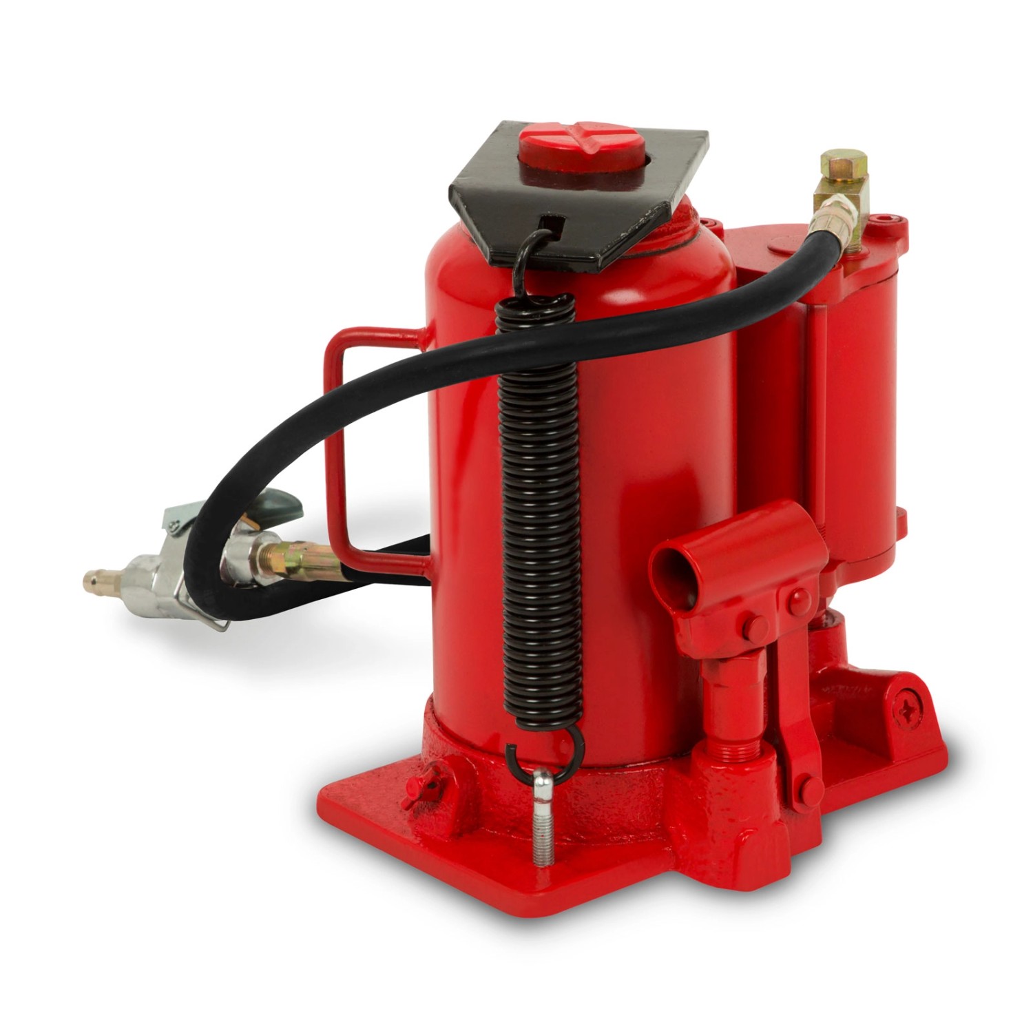 Roter EBERTH Pneumatik Wagenheber 20T mit Manometer und Schlauch für Werkstatt und Garage.