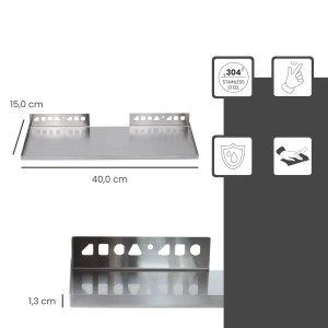 Dalsys Duschablage, befliesbar, 400x150mm, Edelstahl, silberfarben. Ideal für Dusche und Bad.