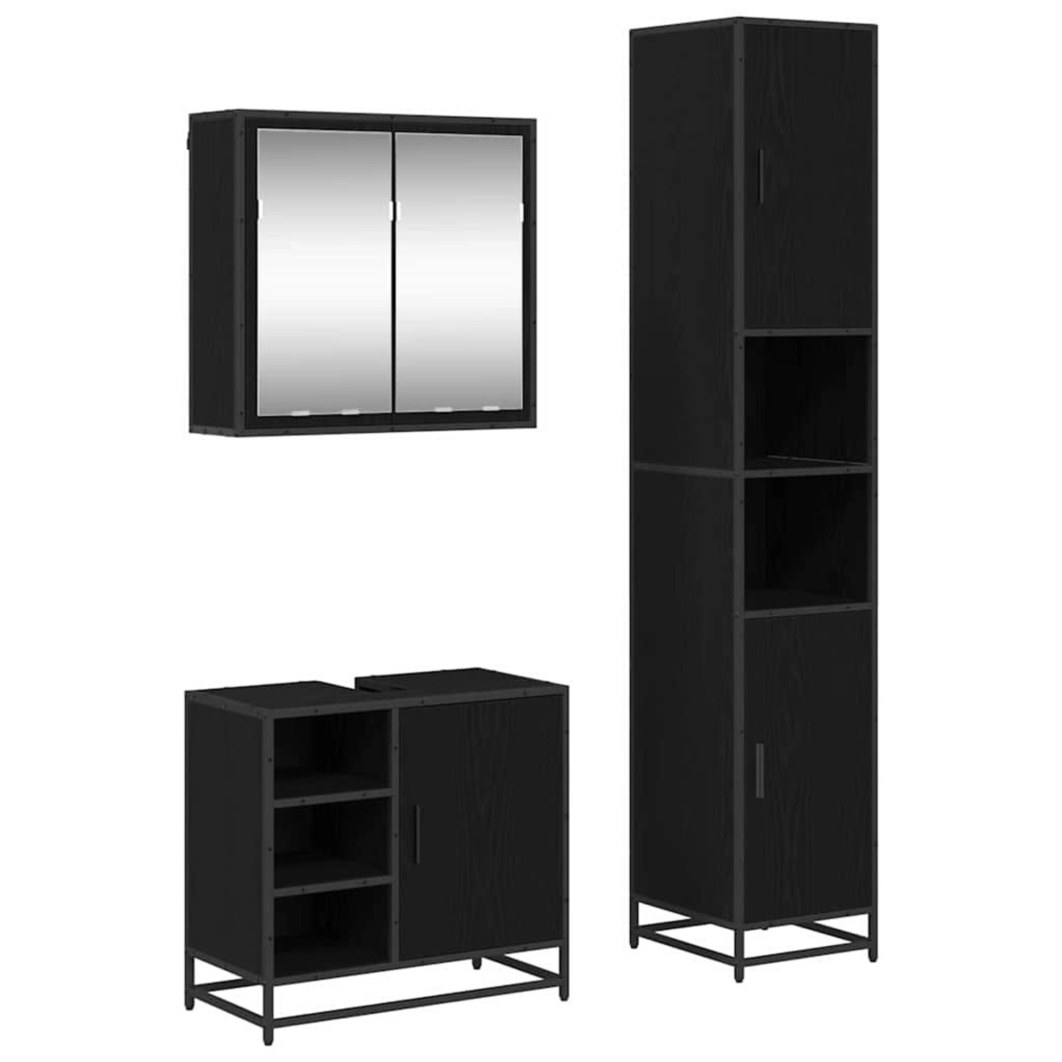 vidaXL Badezimmermöbel-Set 3-Tlg Schwarz Eichen-Optik Holzwerkstoff 3402362 günstig online kaufen