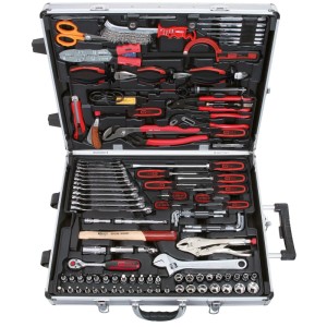 KS TOOLS 172-tlg. Universal Werkzeugsatz im offenen Aluminium-Trolley. Umfangreiches Set mit Schraubenschlüsseln, Zangen, Schraubendrehern.