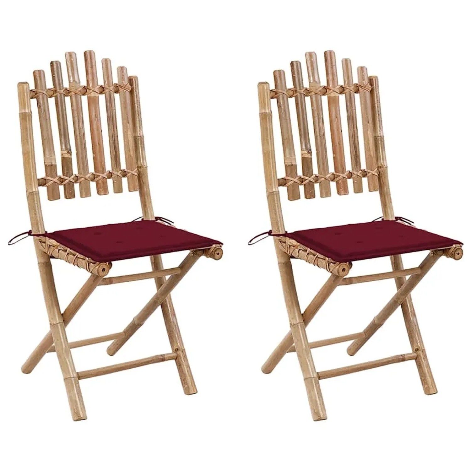 Furnicato Klappbare Gartenstühle 2er Set Mit Kissen Bambus 50x42x92 Cm Weinrot