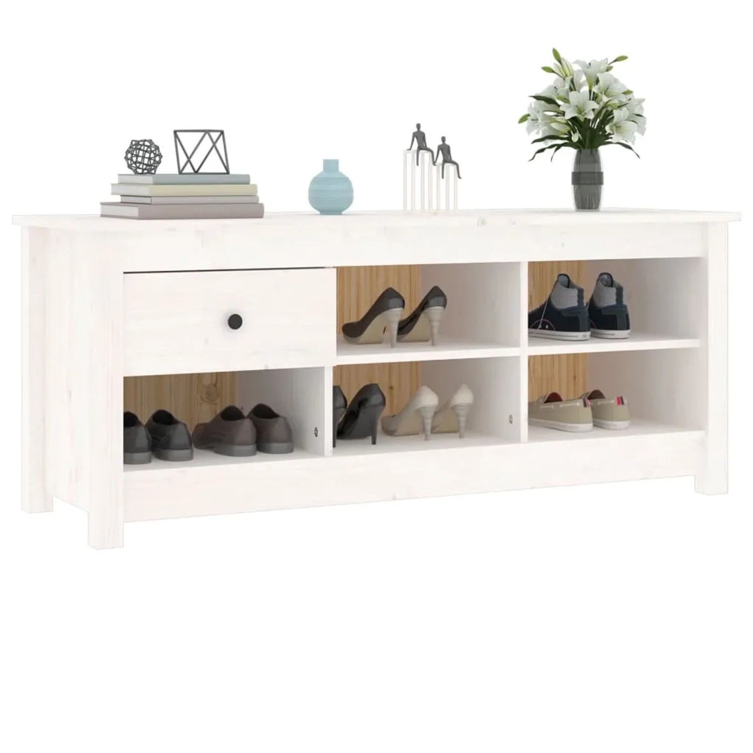 vidaXL Schuhschrank Weiß 110x38x45,5 cm Massivholz Kiefer 814595_7
