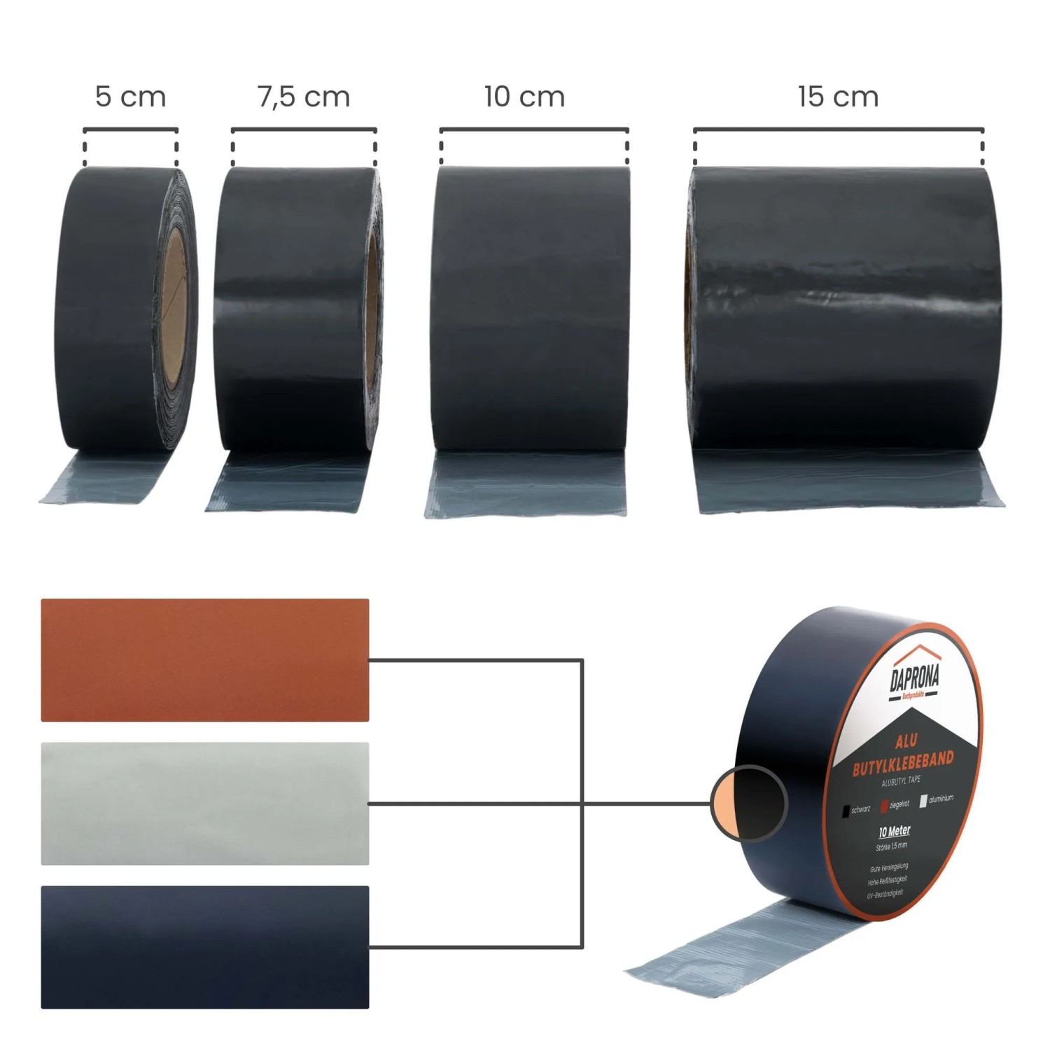 Daprona Butylband, 10m x 75mm, Alu schwarz, Dichtband und Reparaturband.