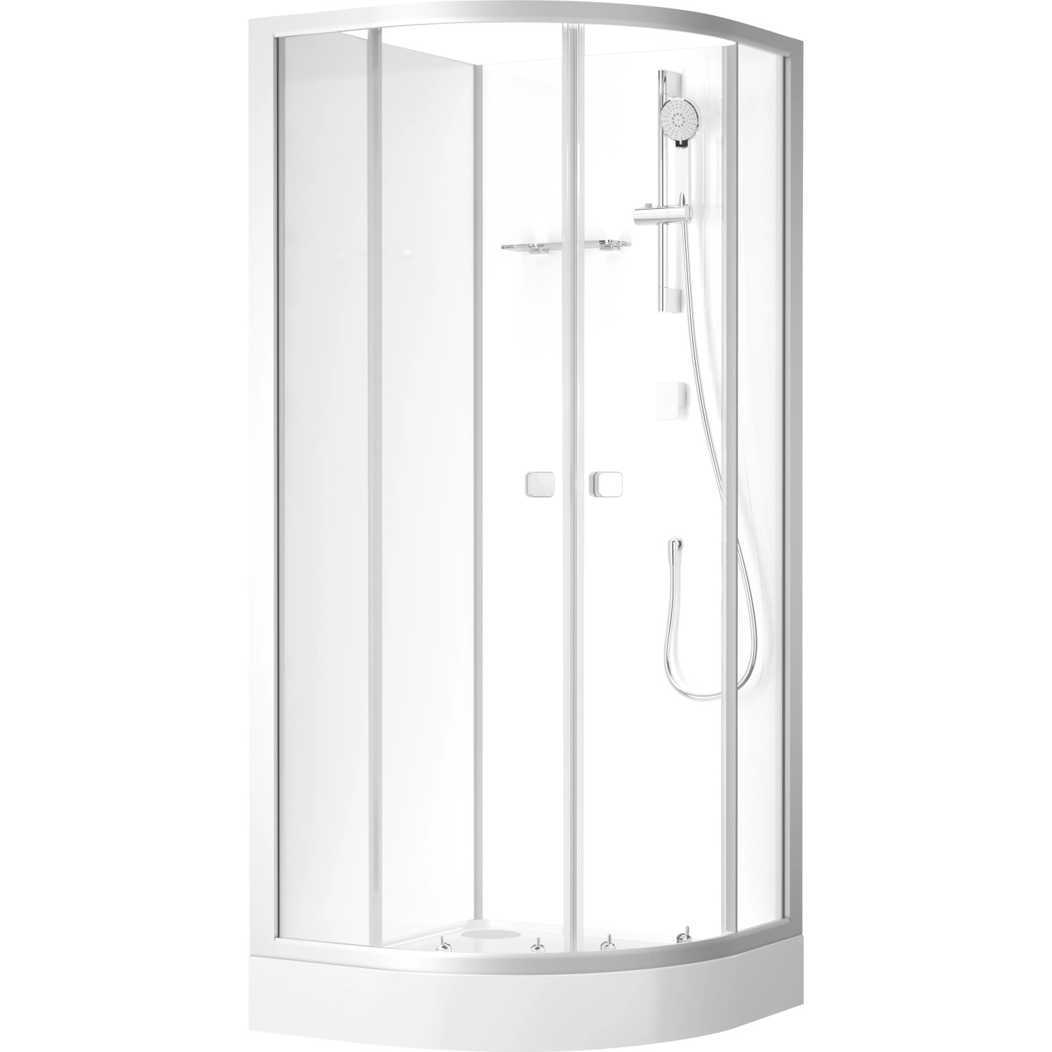Aurlane Komplettdusche, 85x85x205 cm, silber matt, mit Handbrause und Regalboden.