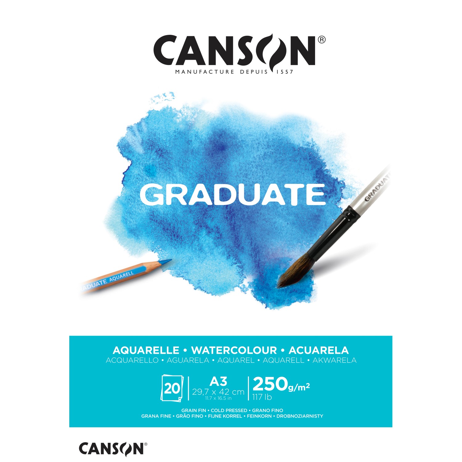 CANSON Graduate Aquarellpapier Fein A3 Naturweiß 20 Blatt