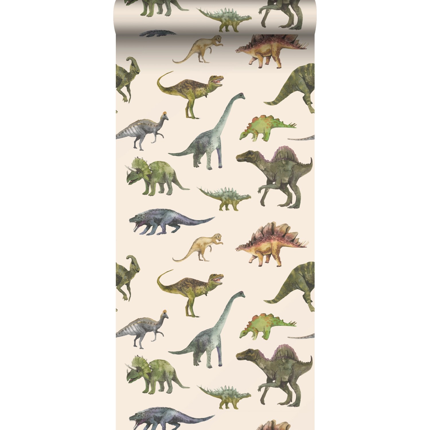 Sanders & Sanders Tapete Dinosaurier Grün und Beige 50 x 900 cm günstig online kaufen
