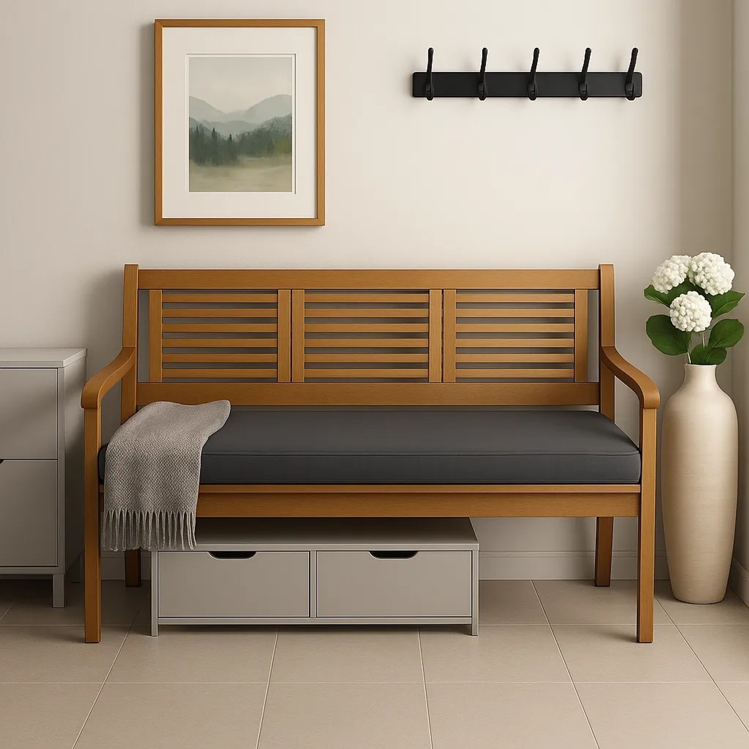 Anthrazitfarbenes Gartenbank Kissen 100x60 cm für 2-Sitzer Bänke. Bequeme Sitzauflage für Garten und Terrasse.