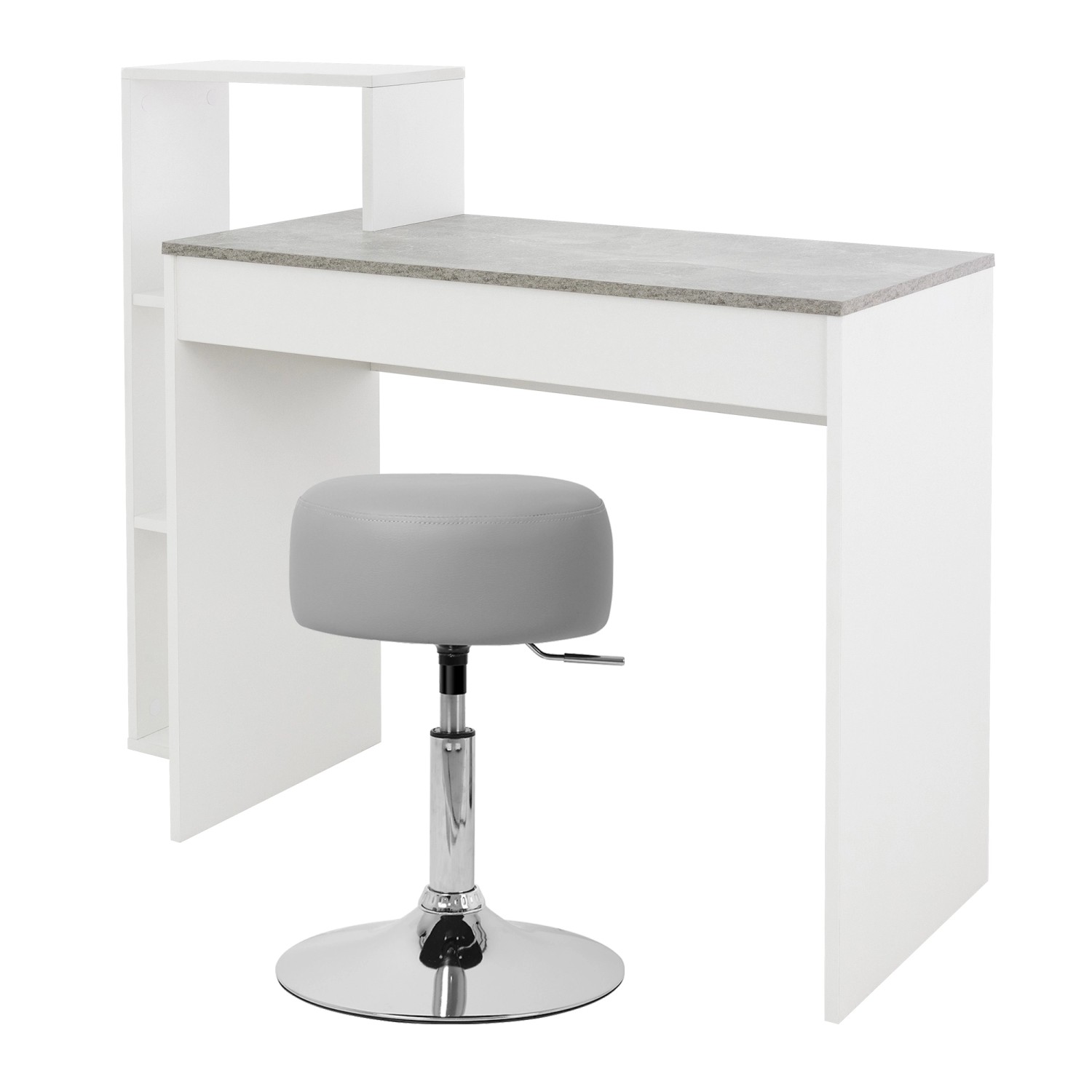 ML-Design Schreibtisch Weiß-Beton 110x72cm mit Sitzhocker Hellgrau 33 cm Dr günstig online kaufen