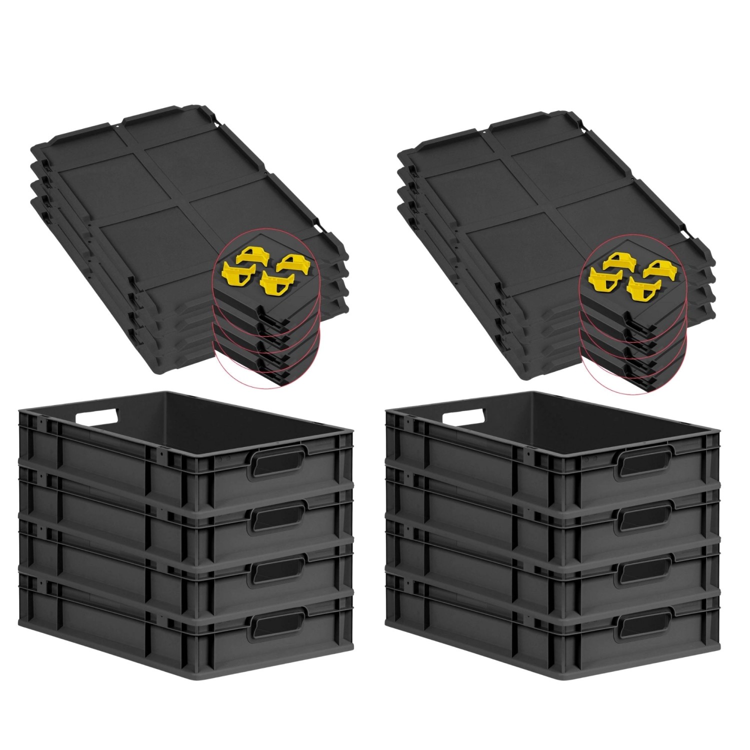 PROREGAL SuperSparSet 8x Eurobox Nextgen Grip Mit Auflagedeckel Und Gelben günstig online kaufen
