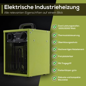 Tronitechnik Heizgerät Heizlüfter Heizung 2000 Watt Tragegriff Stahl Thermosteuerung