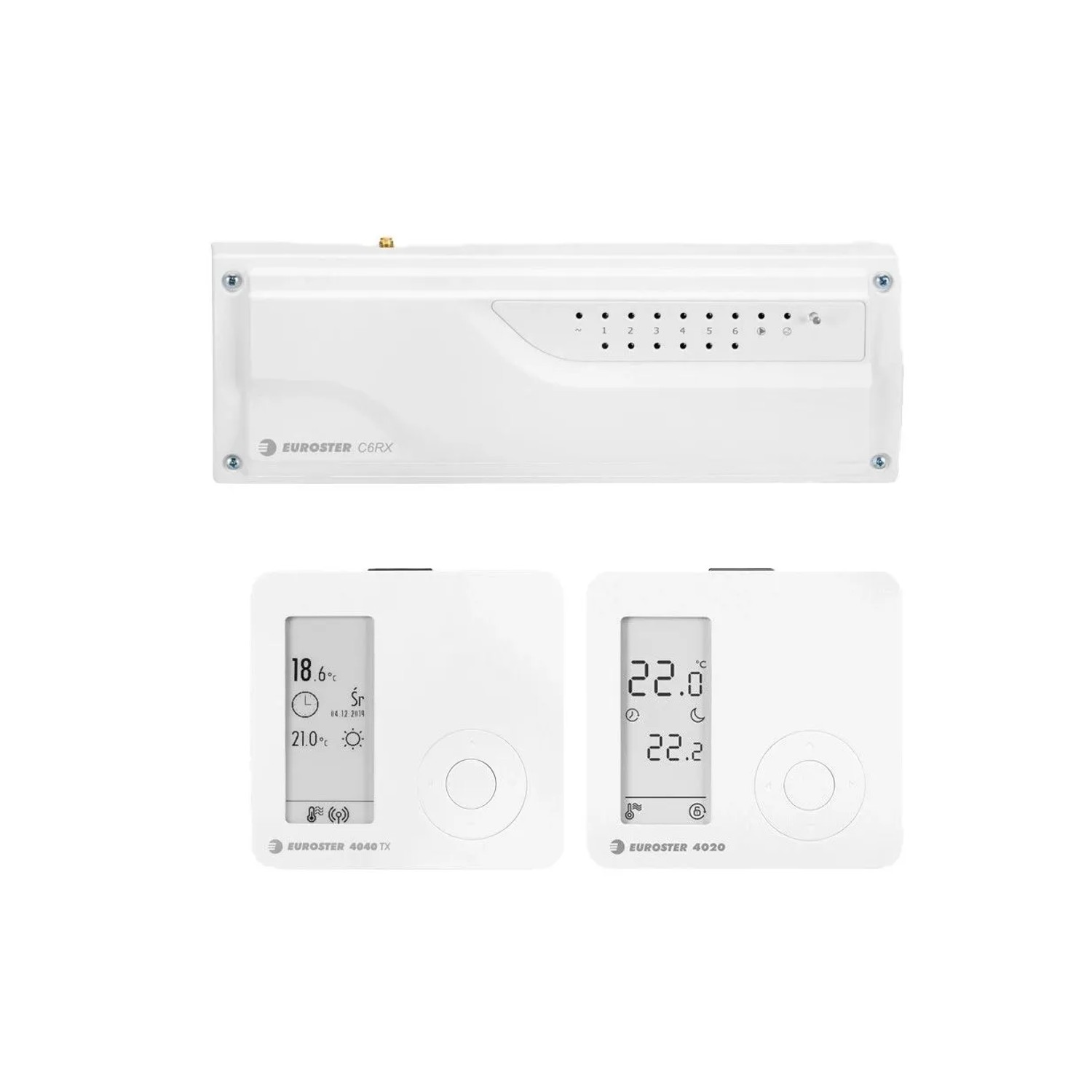 Euroster Funk Klemmleisten-Set C6RX mit Raumthermostaten & 1 Uhrenthermostat