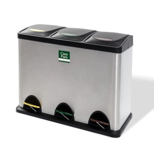 KARAT Mülleimer Brandon mit 3 Kammern für Mülltrennung, Edelstahloptik.