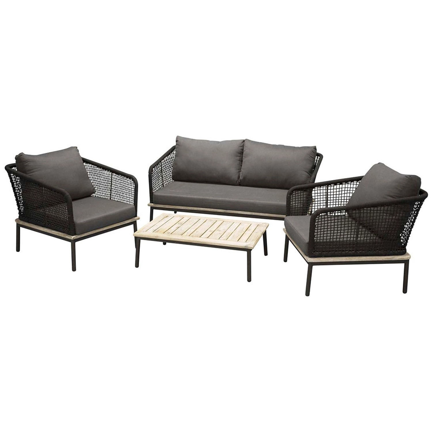 ebuy24 Andorra Lounge-Set 4 Teile Schwarz Natur