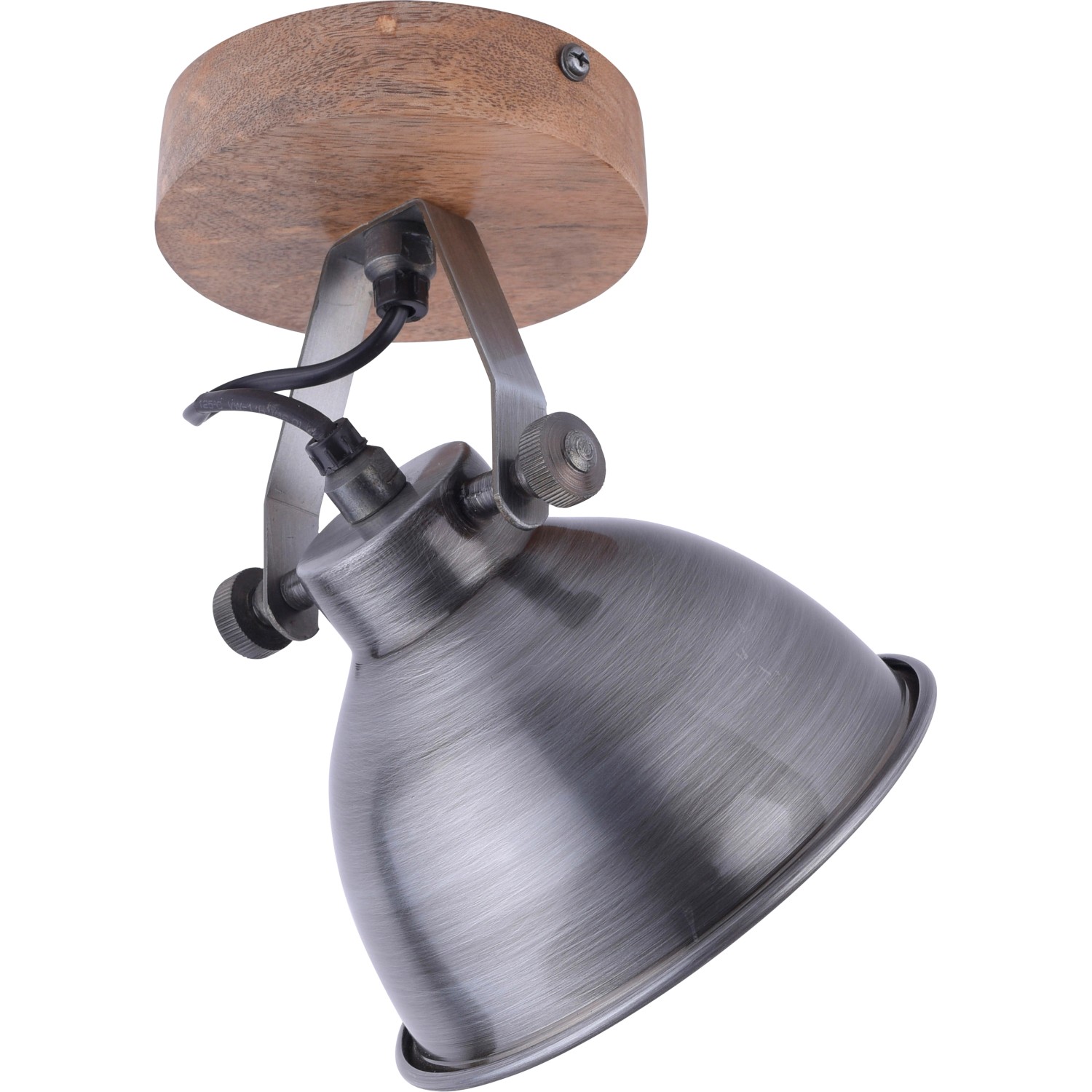 Just Light Wand- und Deckenleuchte Samia, 1-flammig, Eisen silberfarben und Holz