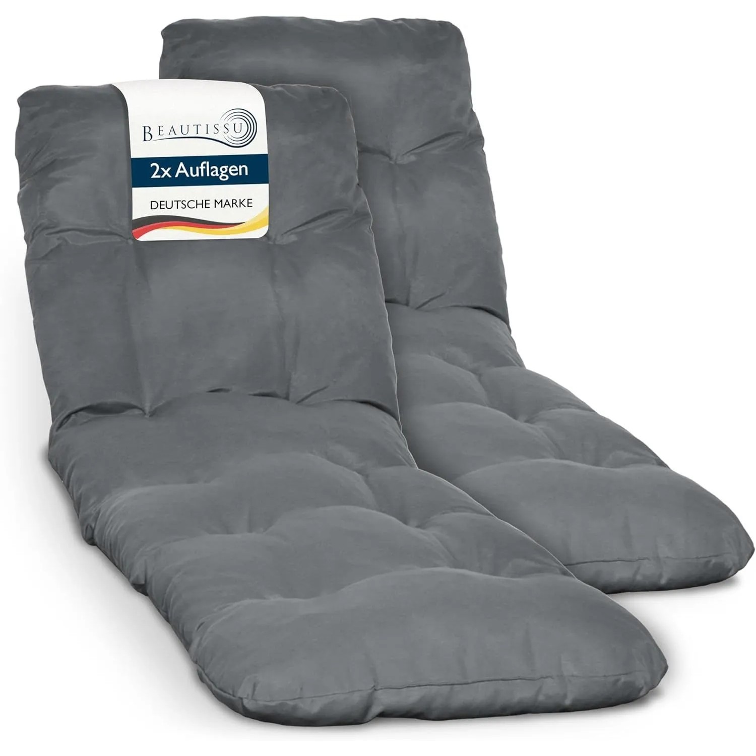 Beautissu 2X Auflage Sonnenliege Deckchair Flair RL 190x60x8 cm Graphitgrau