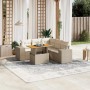 Beige 6-tlg. vidaXL Garten-Sofagarnitur aus Poly Rattan mit Tisch und Kissen.