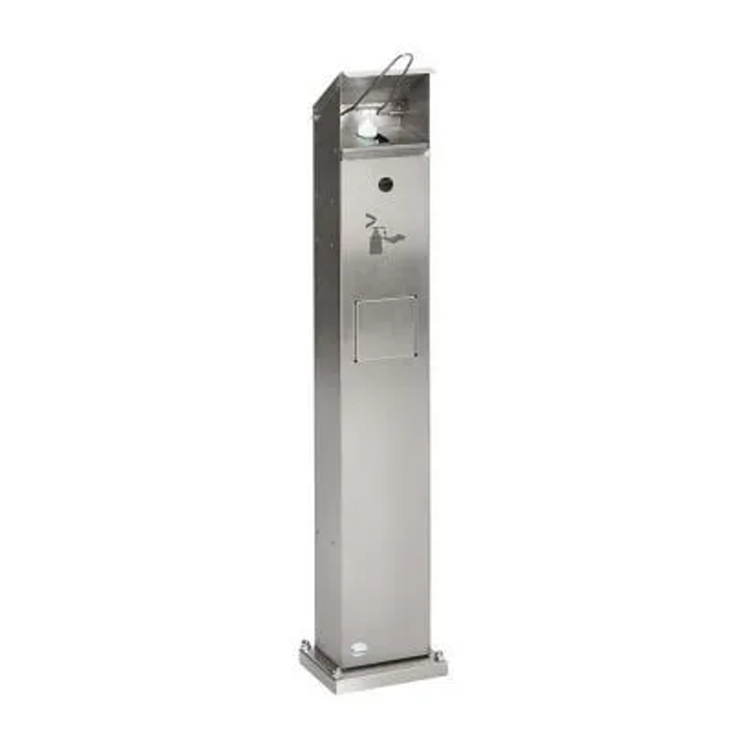 PROREGAL Robuster Handdesinfektionsspender Mit Abfallsammler Bodenmontage HxBxT 115 x 33,5 x 33,5 cm Edelstahl Silber