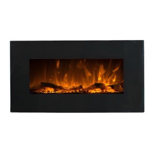 Schwarzer Vente-unique Elektrokamin Chandela 84 cm mit realistischen LED-Flammen. Moderner Wandkamin.