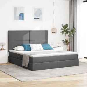 vidaXL Bett mit LED-Lichtleisten Dunkelgrau 180 x 200 cm Stoff 3372370