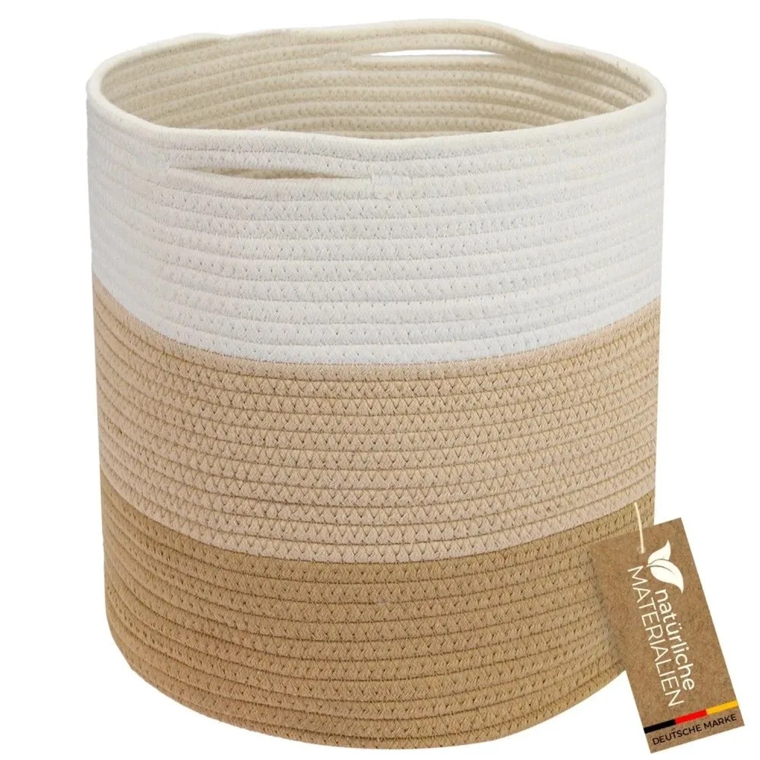 HMF 39015-31CM-80 Aufbewahrungskorb Versteckten Griffen Runder Korb Kallax 31 x 31 cm Weiß-Braun