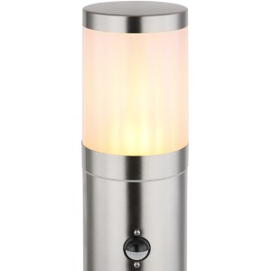 Silberne Globo Außenleuchte mit Sensor, 1-flammig, 14x80cm. Moderne Wegeleuchte für den Garten.