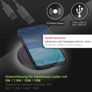 SOTECH Einbau Qi Wireless Charger WLC-03 Ø75 x 19 mm Schwarz inkl. USB A USB C Netzteil 20W Quick Charge 3.0